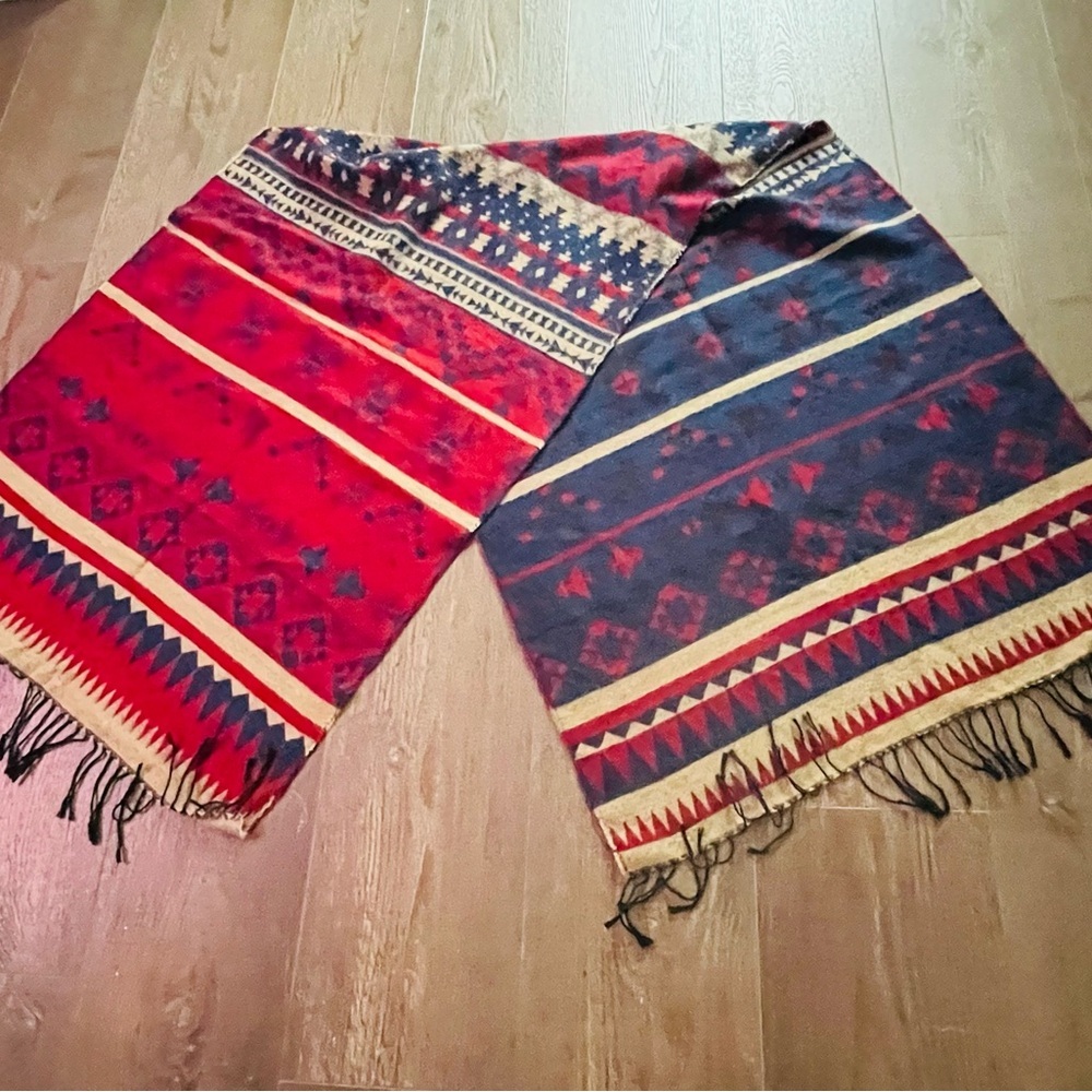 Red and Blue Patterned pashmina 27/64 inches